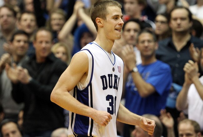 DURHAM, NC - MARCH 06:  Jon Scheyer #30 of the Duke Blue Devils runs off the court on senior night during their game against the North Carolina Tar Heels at Cameron Indoor Stadium on March 6, 2010 in Durham, North Carolina.  (Photo by Streeter Lecka/Getty Images)
