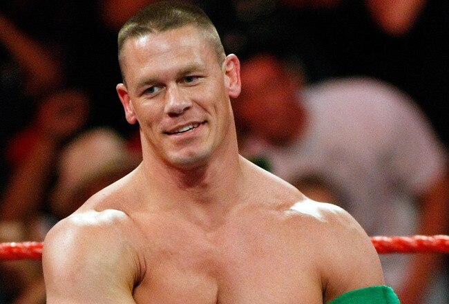 LAS VEGAS - AUGUST 24:  Wrestler John Cena appears in the ring during the WWE Monday Night Raw show at the Thomas & Mack Center August 24, 2009 in Las Vegas, Nevada.  (Photo by Ethan Miller/Getty Images)
