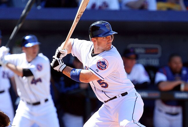 Third baseman David Wright #5 of the New York Mets prepares to swing while teammate Jason Bay #44 gets set on deck while facing the Washington Nationals at Tradition Field on March 7, 2010 in Port St. Lucie, Florida.  (Photo by Doug Benc/Getty Images)