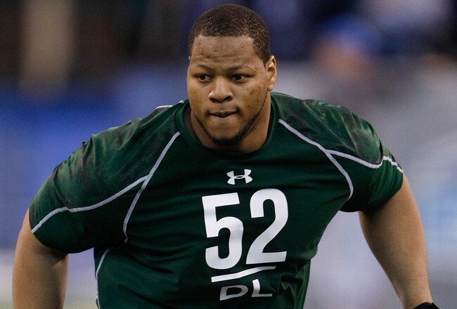 INDIANAPOLIS, IN - MARCH 1: Defensive lineman Ndamukong Suh of Nebraska runs in drills during the NFL Scouting Combine presented by Under Armour at Lucas Oil Stadium on March 1, 2010 in Indianapolis, Indiana. (Photo by Scott Boehm/Getty Images)