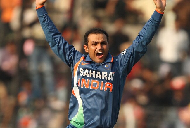 GUWAHATI, INDIA - NOVEMBER 08:  Virender Sehwag of India appeals during the sixth One Day International match between India and Australia at Jawaharlal Nehru Stadium on November 8, 2009 in Guwahati, India.  (Photo by Mark Kolbe/Getty Images)