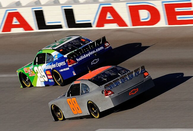 TALLADEGA, AL - NOVEMBER 02:  Nationwide COT drive cars on the track during testing for the NASCAR Nationwide Series new Car of Tomorrw at Talladega Superspeedway on November 2, 2009 in Talladega, Alabama.  (Photo by Rusty Jarrett/Getty Images for NASCAR)