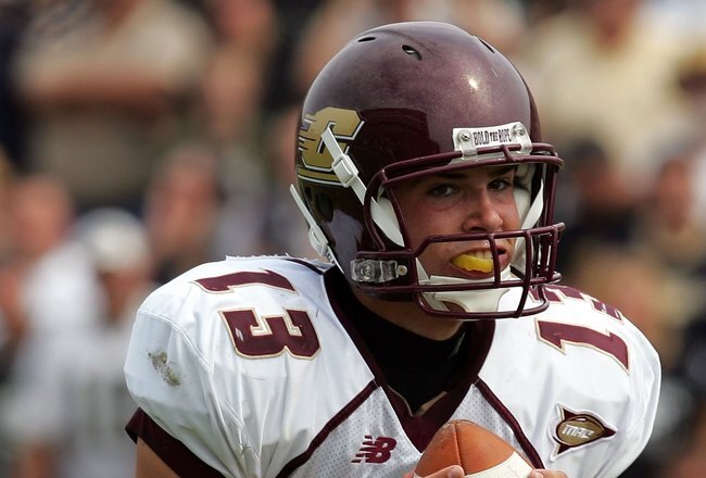 WEST LAFAYETTE, IN - SEPTEMBER 20:  Quarterback Dan LeFevour #13 of the Central Michigan Chippewas during play against the Purdue Boilermakers at Ross-Ade Stadium on September 20, 2008 in West Lafayette, Indiana.  (Photo by Ronald Martinez/Getty Images)