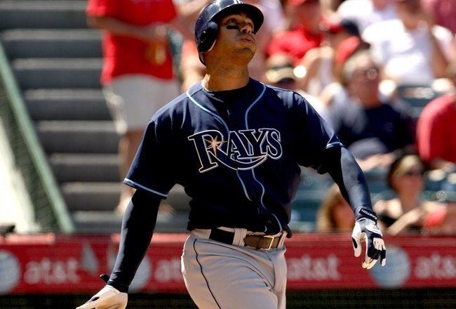 ANAHEIM, CA - AUGUST 12:  Carlos Pena  #23 of the Tampa Bay Rays bats against the Los Angeles Angels of Anaheim on August 12, 2009 at Angel Stadium in Anaheim, California.  The Angels won 10-5.  (Photo by Stephen Dunn/Getty Images)