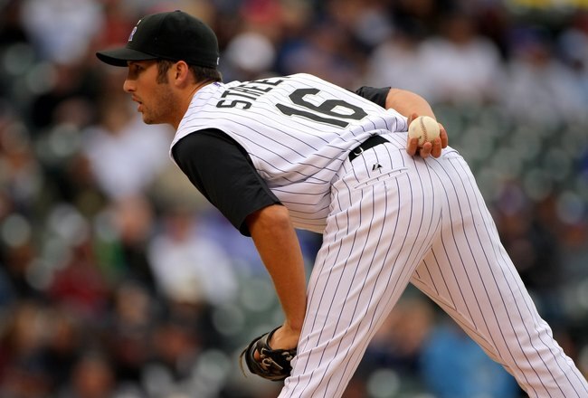 DENVER - APRIL 26:  Huston Street #16 of the Colorado Rockies pitches in relief against the Los Angeles Dodgers at Coors Field on April 26, 2009 in Denver, Colorado. Marquis earned the win as the Rockies defeated the Dodgers 10-4.  (Photo by Doug Pensinger/Getty Images)