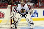 WASHINGTON DC, DC - SEPTEMBER 23:  Corey Crawford #50 of the Chicago Blackhawks defends his net against the Washington Capitals during their preseason game on September 23, 2009 at the Verizon Center in Washington, DC.  (Photo by Jim McIsaac/Getty Images)