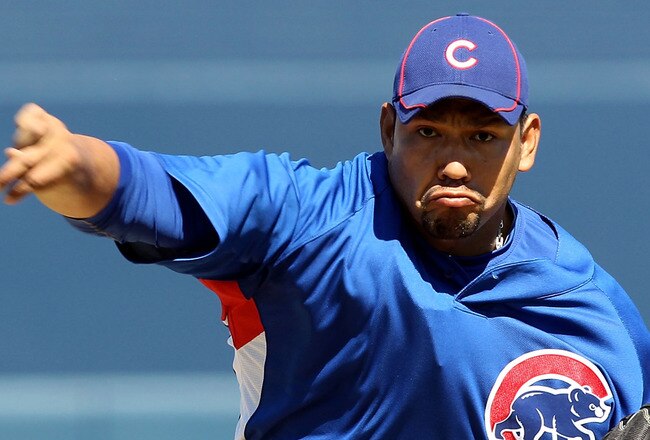 PEORIA, AZ - MARCH 11:  Starting pitcher Carlos Silva #52 of the Chicago Cubs pitchers against the San Diego Padres during the MLB spring training game at Peoria Stadium on March 11, 2010 in Peoria, Arizona.  (Photo by Christian Petersen/Getty Images)