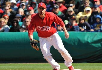 CLEARWATER, FL - FEBRUARY 25: Infielder Cody Ransom #12 of the Philadelphia Phillies starts against the New York Yankees March 4, 2010 at the Bright House Field in Clearwater, Florida. (Photo by Al Messerschmidt/Getty Images)