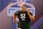 INDIANAPOLIS, IN - MARCH 1: Defensive lineman Ndamukong Suh of Nebraska runs the 40 yard dash during the NFL Scouting Combine presented by Under Armour at Lucas Oil Stadium on March 1, 2010 in Indianapolis, Indiana. (Photo by Scott Boehm/Getty Images)
