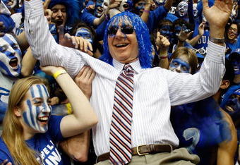 DURHAM, NC - FEBRUARY 11:  The Cameron Crazies of Duke clown around with Dick Vitale of ESPN before they face the North Carolina Tar Heels on February 11, 2009 at Cameron Indoor Stadium in Durham, North Carolina.  (Photo by Scott Halleran/Getty Images)