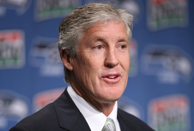 RENTON, WA - JANUARY 12:  Pete Carroll answers questions at a press conference announcing his hiring as the new head coach of the Seattle Seahawks on January 12, 2010 at the Seahawks training facility in Renton, Washington. (Photo by Otto Greule Jr/Getty Images)