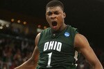 PROVIDENCE, RI - MARCH 18:  DeVaughn Washington #1 of the Ohio Bobcats celebrates his dunk in the second half against the Georgetown Hoyas during the first round of the 2010 NCAA men's basketball tournament on March 18, 2010 at the Dunkin Donuts Arena in Providence, Rhode Island. Ohio defeated Georgetown 97-83.  (Photo by Elsa/Getty Images)