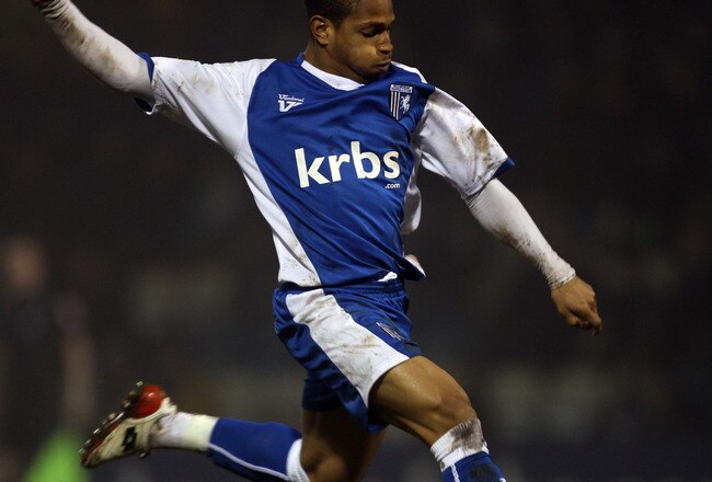 GILLINGHAM, MEDWAY - FEBRUARY 23:  Simeon Jackson of Gillingham in action during the Coca-Cola Football League One match between Gillingham and Leyton Orient at the KRBS Priestfield Stadium on February 23, 2010 in Gillingham, Medway.  (Photo by Bryn Lennon/Getty Images)