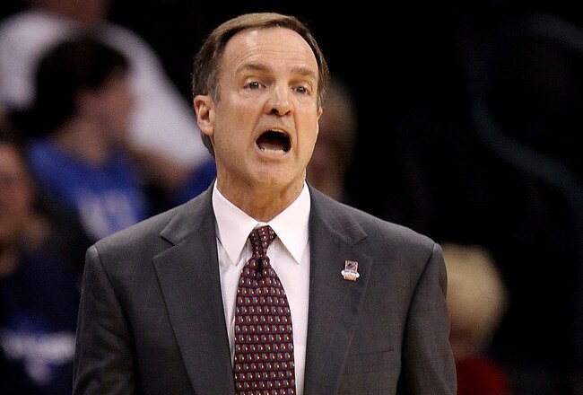 OKLAHOMA CITY - MARCH 18:  Head coach Lon Kruger of the UNLV Rebels reacts against the Northern Iowa Panthers during the first round of the 2010 NCAA men's basketball tournament at Ford Center on March 18, 2010 in Oklahoma City, Oklahoma.  (Photo by Ronald Martinez/Getty Images)