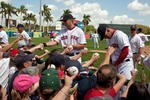 FORT MYERS, FL - MARCH 13:  Infielder Lars Anderson #78 of the Boston Red Sox signs some autographs just prior to the start of the Grapefruit League Spring Training Game against the Pittsburgh Pirates at City of Palms Park on March 13, 2010 in Fort Myers, Florida.  (Photo by J. Meric/Getty Images)