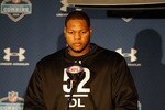 INDIANAPOLIS, IN - FEBRUARY 27: Defensive lineman Ndamukong Suh of Nebraska talks with the media during the NFL Scouting Combine presented by Under Armour at Lucas Oil Stadium on February 27, 2010 in Indianapolis, Indiana. (Photo by Scott Boehm/Getty Images)
