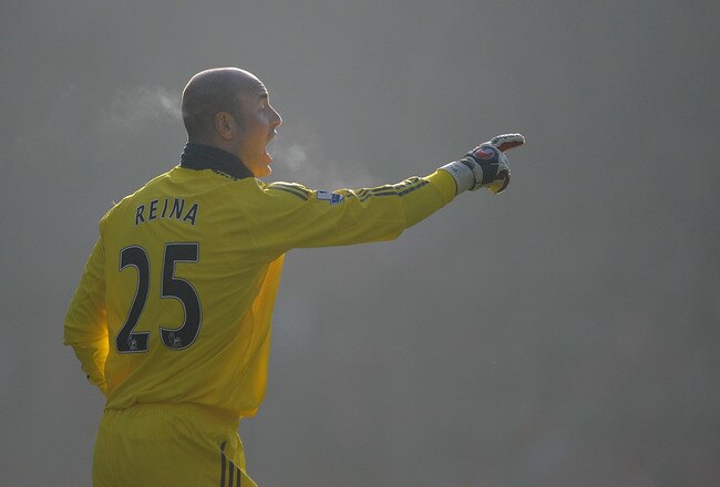 LIVERPOOL, ENGLAND - FEBRUARY 06:   Pepe  Reina of Liverpool issues instructions during the Barclays Premier League match between Liverpool and Everton at Anfield on February 6, 2010 in Liverpool, England. (Photo by Laurence Griffiths/Getty Images)
