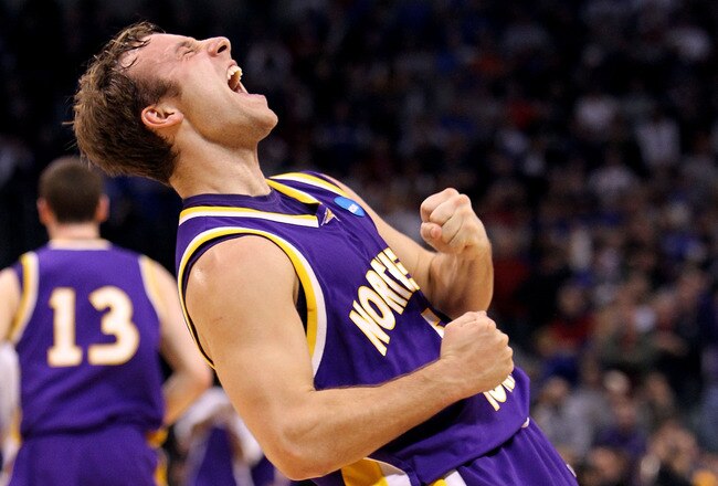 OKLAHOMA CITY - MARCH 20:  Ali Farokhmanesh #5 of the Northern Iowa Panthers reacts against the Kansas Jayhawks during the second round of the 2010 NCAA men's basketball tournament at Ford Center on March 20, 2010 in Oklahoma City, Oklahoma. UNI won 69-67.  (Photo by Ronald Martinez/Getty Images)