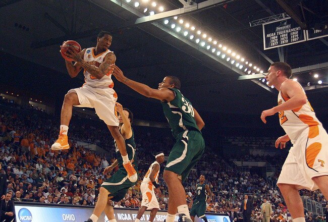 PROVIDENCE, RI - MARCH 20:  Bobby Maze #3 of the Tennessee Volunteers snags a rebound against the Ohio Bobcats during the second round of the 2010 NCAA men's tournament at Dunkin' Donuts Center on March 20, 2010 in Providence, Rhode Island. Tennessee won 83-68. (Photo by Jim Rogash/Getty Images)