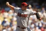 LOS ANGELES, CA - SEPTEMBER 06:  Pitcher Brandon Webb #17 of the Arizona Diamondbacks throws a pitch against the Los Angeles Dodgers on September 2, 2008 at Dodger Stadiium in Los Angeles, California.  The Dodgers won 7-2.  (Photo by Stephen Dunn/Getty Images)