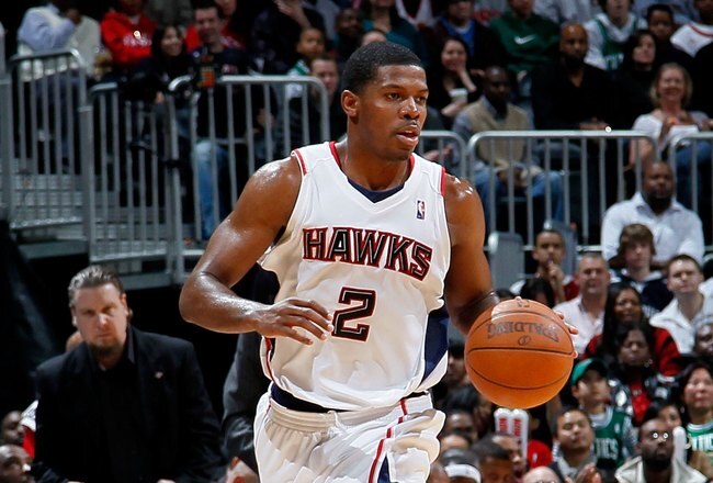 ATLANTA - JANUARY 29: Joe Johnson #2 of the Atlanta Hawks against the Boston Celtics at Philips Arena on January 29, 2010 in Atlanta, Georgia.  NOTE TO USER: User expressly acknowledges and agrees that, by downloading and/or using this Photograph, User is consenting to the terms and conditions of the Getty Images License Agreement.  (Photo by Kevin C. Cox/Getty Images)