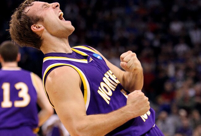 OKLAHOMA CITY - MARCH 20:  Ali Farokhmanesh #5 of the Northern Iowa Panthers reacts against the Kansas Jayhawks during the second round of the 2010 NCAA men's basketball tournament at Ford Center on March 20, 2010 in Oklahoma City, Oklahoma. UNI won 69-67.  (Photo by Ronald Martinez/Getty Images)
