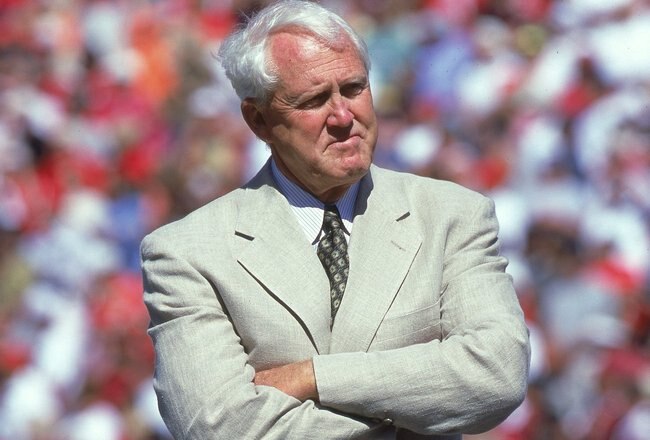 10 Sep 2000: Bill Walsh of the San Francisco 49ers moves to block the line during the game against the Carolina Panthers at 3Com Park in San Francisco, California. The Panthers defeated the 49ers 38-22.Mandatory Credit: Tom Hauck  /Allsport