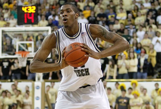 ATLANTA - JANUARY 28:  Derrick Favors #14 of the Georgia Tech Yellow Jackets against the Wake Forest Demon Deacons at Alexander Memorial Coliseum on January 28, 2010 in Atlanta, Georgia.  (Photo by Kevin C. Cox/Getty Images)
