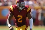 LOS ANGELES, CA - SEPTEMBER 5:  Taylor Mays #2 of the USC Trojans eyes the play against the San Jose State Spartans on September 5, 2009 at the Los Angeles Memorial Coliseum in Los Angeles, California.  USC won 56-3.  (Photo by Jeff Golden/Getty Images)