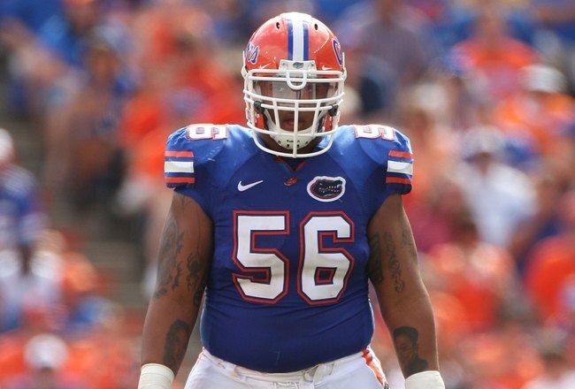 GAINESVILLE, FL - OCTOBER 25:  Maurkice Pouncey #56 of the Florida Gators lines up in a game against the Kentucky Wildcats at Ben Hill Griffin Stadium on October 25, 2008 in Gainesville, Florida.  (Photo by Sam Greenwood/Getty Images)