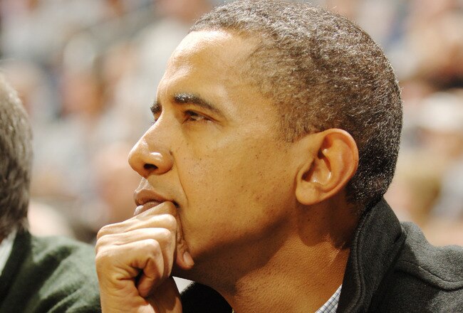 WASHINGTON - JANUARY 30:  President of the United States Barack Obama watches the college basketball game between Georgetown Hoyas and the Duke Blue Devils on January 30, 2010 at the Verizon Center in Washington DC.  (Photo by Mitchell Layton/Getty Images)