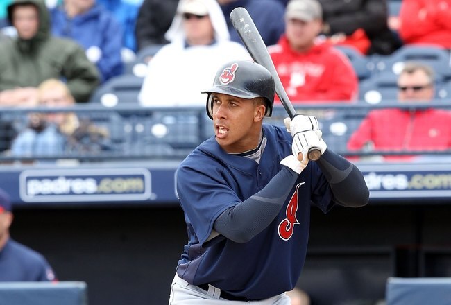 PEORIA, AZ - MARCH 09:  Michael Brantley #23 of the Cleveland Indians bats against the Seattle Mariners during the MLB spring training game at Peoria Stadium on March 9, 2010 in Peoria, Arizona. The Indians defeated the Mariners 6-4.  (Photo by Christian Petersen/Getty Images)