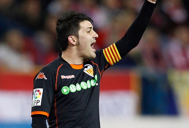MADRID, SPAIN - FEBRUARY 28:  David Villa of Valencia reacts during the La Liga match between Atletico Madrid and Valencia at Vicente Calderon Stadium on February 28, 2010 in Madrid, Spain.  (Photo by Angel Martinez/Getty Images)