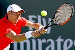 INDIAN WELLS, CA - MARCH 13:  Nikolay Davydenko of Russia returns a shot to Ernests Gulbis of Latvia during the BNP Paribas Open on March 13, 2010 in Indian Wells, California.  (Photo by Matthew Stockman/Getty Images)