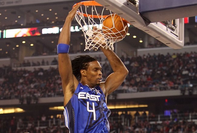 ARLINGTON, TX - FEBRUARY 14:  Chris Bosh #4 of the Eastern Conference shoots against Kevin Durant #35 of the Western Conference during the NBA All-Star Game, part of 2010 NBA All-Star Weekend at Cowboys Stadium on February 14, 2010 in Arlington, Texas. The Eastern Conference defeated the Western Conference 141-139 in regulation. NOTE TO USER: User expressly acknowledges and agrees that, by downloading and or using this photograph, User is consenting to the terms and conditions of the Getty Images License Agreement.  (Photo by Ronald Martinez/Getty Images)