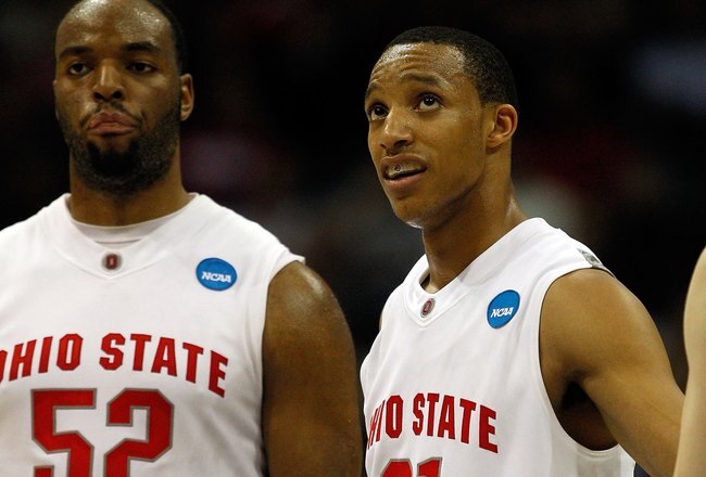 MILWAUKEE - MARCH 21:  Dallas Lauderdale #52 and Evan Turner #21 of the Ohio State Buckeyes look on in the second half while taking on the Georgia Tech Yellow Jackets during the second round of the 2010 NCAA men's basketball tournament at the Bradley Center on March 21, 2010 in Milwaukee, Wisconsin.  (Photo by Jonathan Daniel/Getty Images)