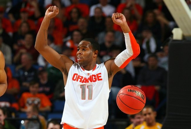 BUFFALO, NY - MARCH 19:  Scoop Jardine #11 of the Syracuse Orange against the Vermont Catamounts during the first round of the 2010 NCAA men's basketball tournament at HSBC Arena on March 19, 2010 in Buffalo, New York.  (Photo by Rick Stewart/Getty Images)