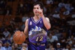 19 Dec 2001:  Point guard John Stockton #12 of the Utah Jazz dribbles the ball during the NBA game against the Orlando Magic at the TD Waterhouse Centre in Orlando, Florida.  The Magic defeated the Jazz 98-90.  Mandatory Credit:  Andy Lyons/Getty Images