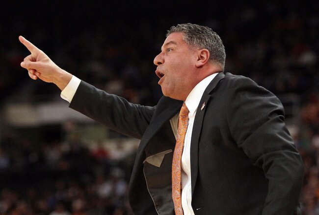PROVIDENCE, RI - MARCH 18:  Head coach Bruce Pearl of the Tennessee Volunteers directs his players in the first half against the San Diego State Aztecs during the first round of the 2010 NCAA men's basketball tournament on March 18, 2010 at the Dunkin Donuts Arena in Providence, Rhode Island.  (Photo by Elsa/Getty Images)
