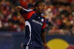 EAST RUTHERFORD, NJ - MARCH 28: Shalrie Joseph #21 of the New England Revolution reacts during the game against the New York Red Bulls at Giants Stadium on March 28, 2009 in East Rutherford, New Jersey.  (Photo by Mike Stobe/Getty Images for New York Red Bulls)