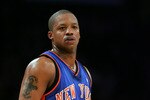 LOS ANGELES - FEBRUARY 13:  Steve Francis #1 of the New York Knicks looks on against the Los Angeles Lakers on February 13, 2007 at Staples Center in Los Angeles, California. The Knicks won 107-106.  NOTE TO USER: User expressly acknowledges and agrees that, by downloading and/or using this Photograph, user is consenting to the terms and conditions of the Getty Images License Agreement. (Photo by Lisa Blumenfeld/Getty Images)