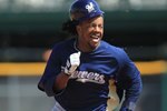 SCOTTSDALE, AZ - MARCH 04:  Rickie Weeks #21 of the Milwaukee Brewers rounds second base against the San Francisco Giants during a spring training game at Scottsdale Stadium on March 4, 2010 in Scottsdale, Arizona.  (Photo by Chris McGrath/Getty Images)