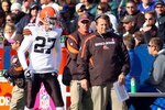 ORCHARD PARK, NY - OCTOBER 11: Head Coach Eric Mangini of the Cleveland Browns looks on from the sidelines during their NFL game against the Buffalo Bills at Ralph Wilson Stadium on October 11, 2009 in Orchard Park, New York. The Browns defeated the Bills 6-3. (Photo by Rick Stewart/Getty Images)