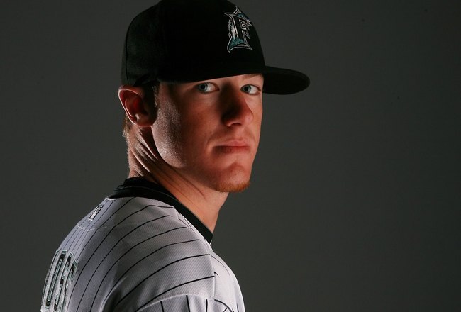 JUPITER, FL - MARCH 02:  Pitcher Jay Voss #74 of the Florida Marlins poses during photo day at Roger Dean Stadium on March 2, 2010 in Jupiter, Florida.  (Photo by Doug Benc/Getty Images)