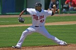 FORT MYERS, FL - MARCH 30:  Pitcher Francisco Liriano #47 of the Minnesota Twins throws against the Pittsburgh Pirates  on March 30, 2010 at Hammond Stadium in Fort Myers, Florida.  (Photo by Marc Serota/Getty Images)
