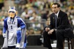 HOUSTON - MARCH 28:  Head coach Mike Krzyzewski of the Duke Blue Devils during the south regional semifinal of the 2010 NCAA men's basketball tournament at Reliant Stadium on March 26, 2010 in Houston, Texas.  (Photo by Ronald Martinez/Getty Images)