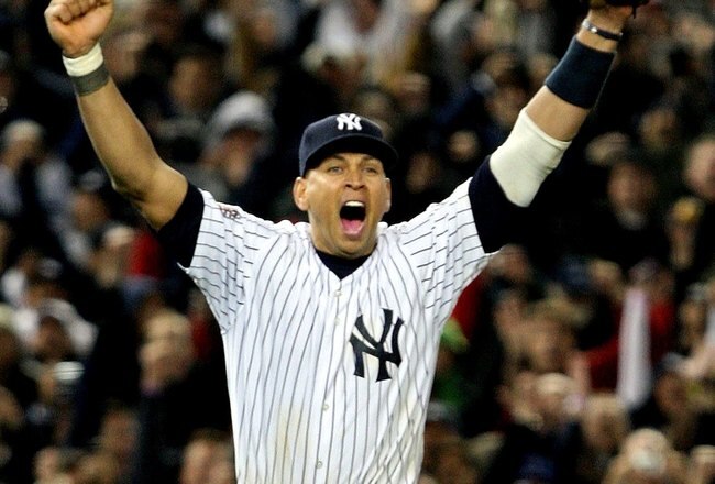 NEW YORK - NOVEMBER 04:  Alex Rodriguez #13 of the New York Yankees celebrates after their 7-3 win against the Philadelphia Phillies in Game Six of the 2009 MLB World Series at Yankee Stadium on November 4, 2009 in the Bronx borough of New York City.  (Photo by Jed Jacobsohn/Getty Images)
