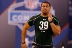 INDIANAPOLIS, IN - MARCH 1: Defensive lineman Jared Odrick of Penn State runs the 40 yard dash during the NFL Scouting Combine presented by Under Armour at Lucas Oil Stadium on March 1, 2010 in Indianapolis, Indiana. (Photo by Scott Boehm/Getty Images)