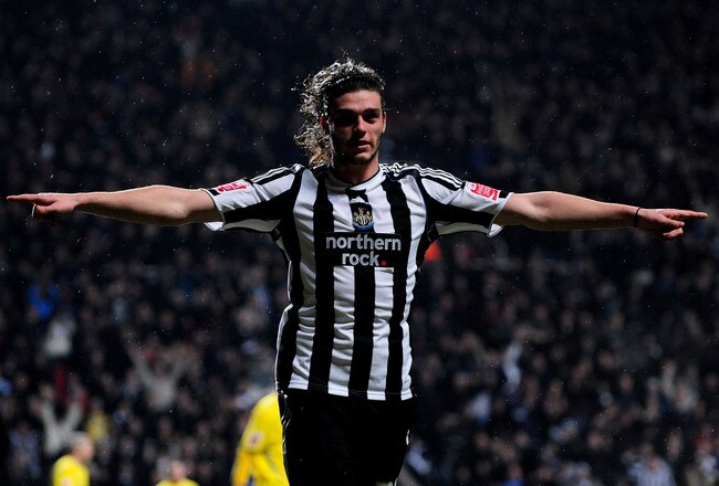 NEWCASTLE UPON TYNE, ENGLAND - FEBRUARY 05:  Andy Carroll of Newcastle United celebrates his goal during the Coca Cola Championship game between Newcastle United and Cardiff City at St James' Park on February 5, 2010 in Newcastle upon Tyne, England.  (Photo by Jamie McDonald/Getty Images)