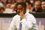 SUNRISE, FL - DECEMBER 29:  Head coach Frank Haith of the Miami Hurricanes reacts late in the game while taking on the Winthrop Eagles in the Orange Bowl Basketball Classic at Bank Atlantic Center December 29, 2007 in Sunrise, Florida. Winthrop defeated Miami 76-70.  (Photo by Doug Benc/Getty Images)